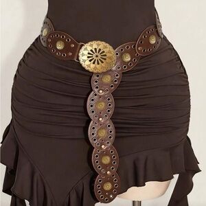 Western Cowgirl Bohemian Brown Belt with Gold Accents